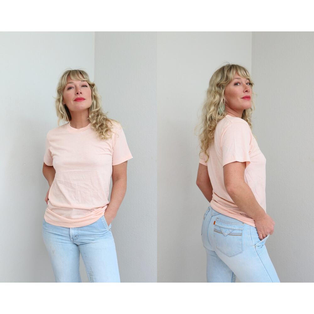1980's Deadstock Vintage USA Made Peach Pink T-Shirt ~ Women's SM MD Men's XS SM